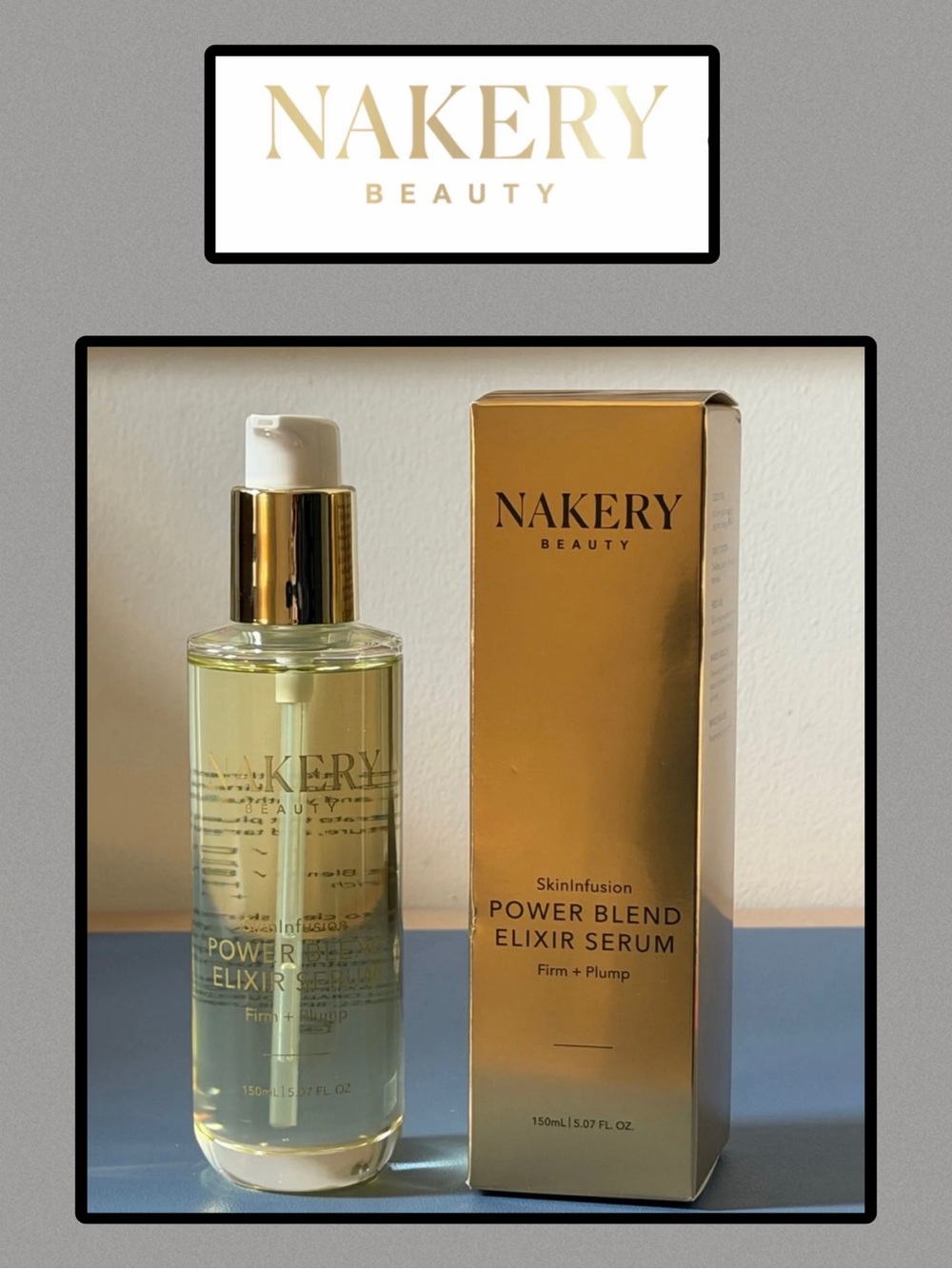NIB NAKERY SkinInfusion Power-Blend Serum Elixir 150 mL (5.07 fl oz) size.